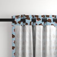 brindle pitbull fabric - tossed pitbulls fabric - blue stripes