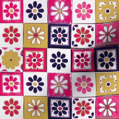 Talavera Tiles Flowers on White