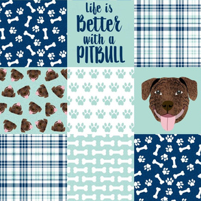 pitbull brindle quilt  fabric - 6" squares mint and navy