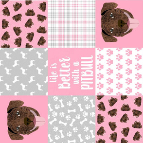 pitbull brindle quilt  fabric - 6" squares - pink and grey