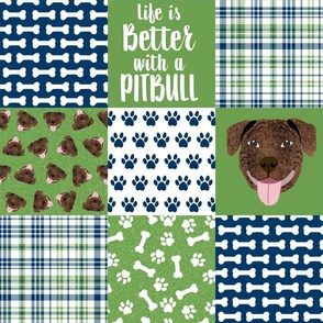 pitbull brindle quilt  fabric - 6" squares - green and navy