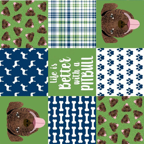 pitbull brindle quilt  fabric - 6" squares - green and blue