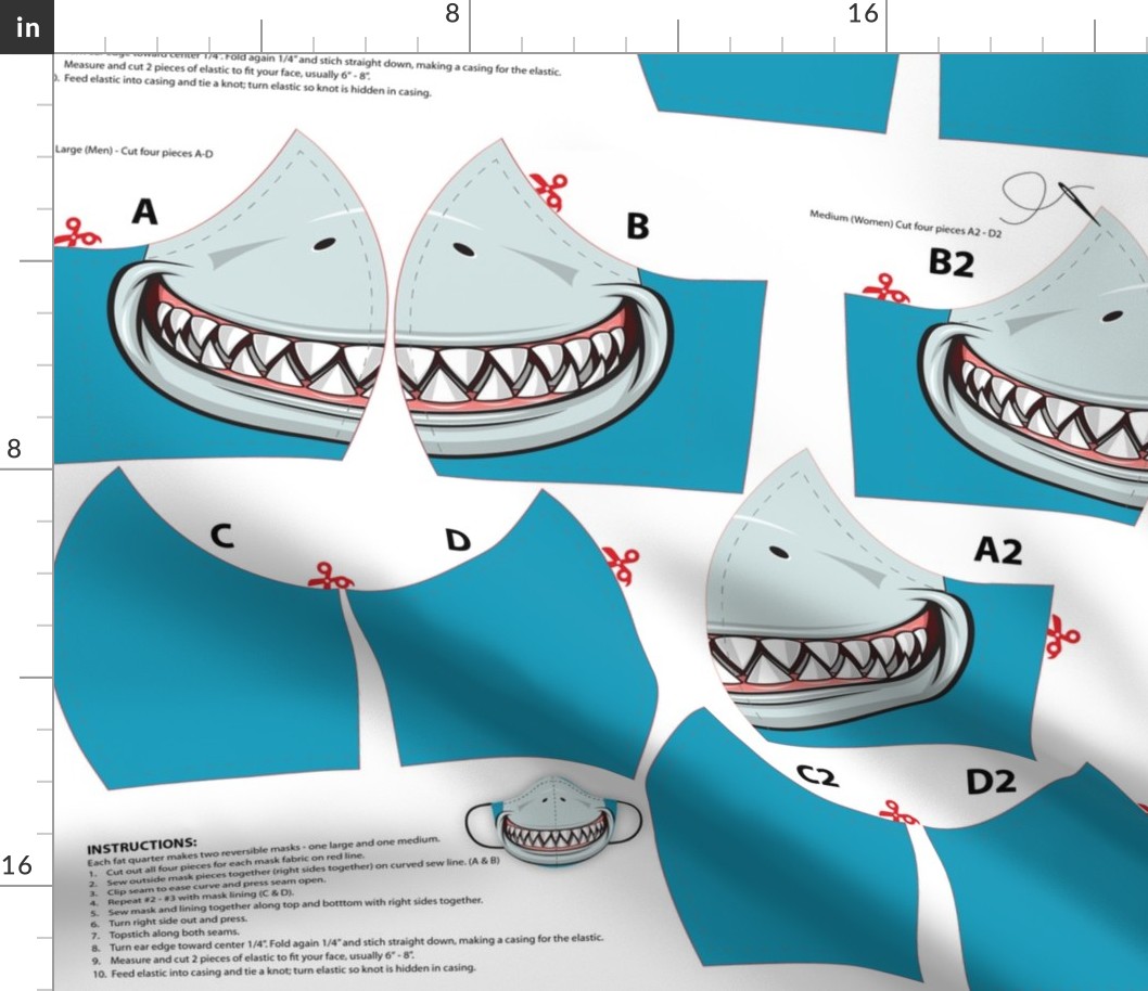 Shark Face Mask Panel - Make 2 masks in one fat quarter