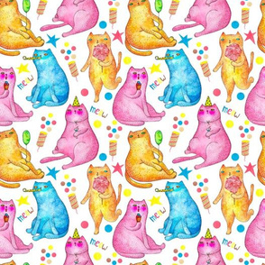 Funny cats watercolor colorful background