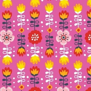 Retro folk flowers - fuchsia