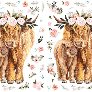 27x36" spring pink floral highland cow 
