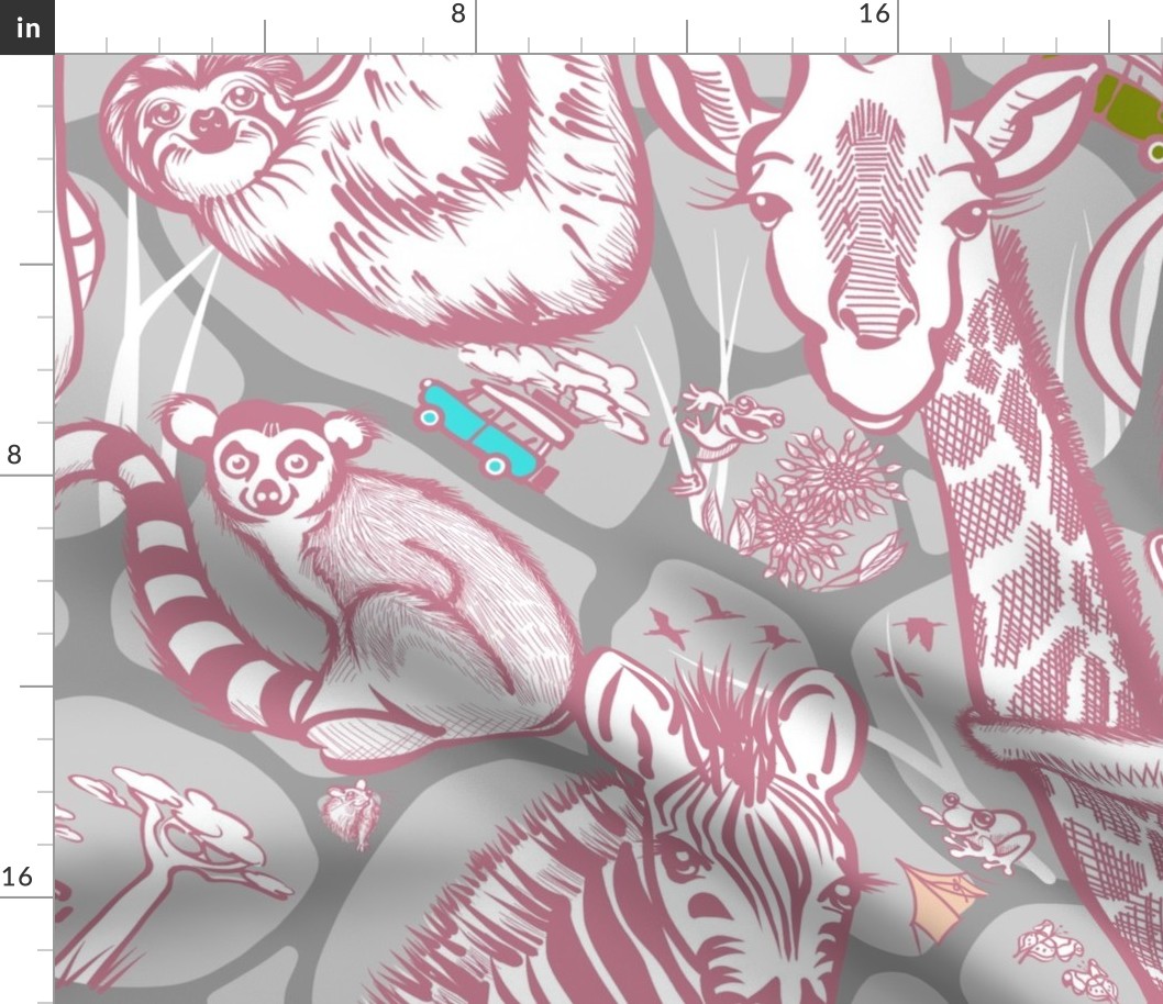 Line Art Safari Wallpaper | Dusty Rose