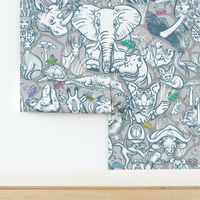 Line Art Safari Wallpaper Large | Dusty Teal