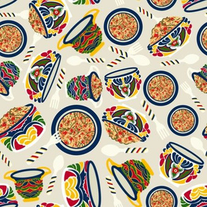 Talavera Bowls with Noodles 