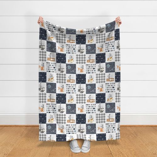 Woodland//Navy - Wholecloth Cheater Quilt - Rotated