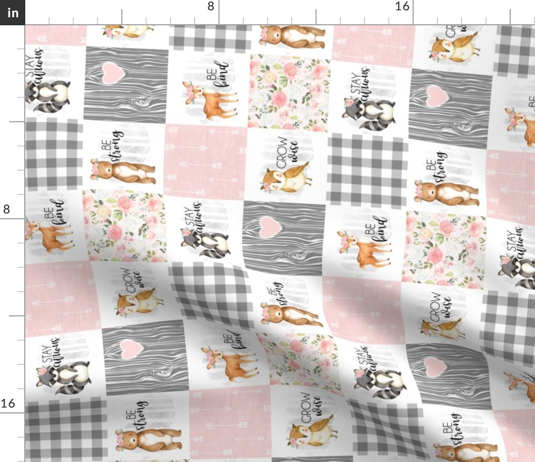 3 inch Woodland//Pink - Wholecloth Cheater Quilt - Rotated