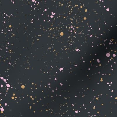 Ink speckles and stains spots and dots messy minimal boho design Scandinavian style nursery galaxy starry night charcoal pink yellow