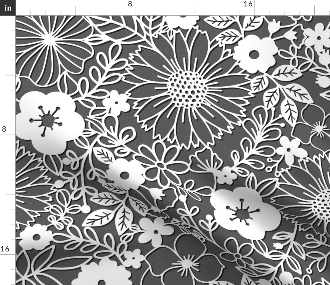 Papercut Floral in Grey - large scale