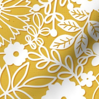 Papercut Floral in Mustard - large scale