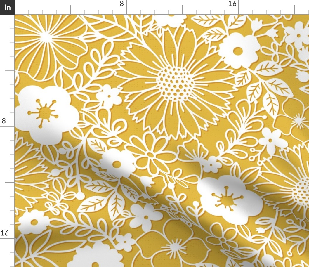 Papercut Floral in Mustard - large scale