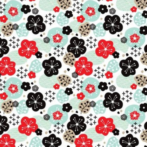 Japan cherry blossom flowers for print mint red SMALL
