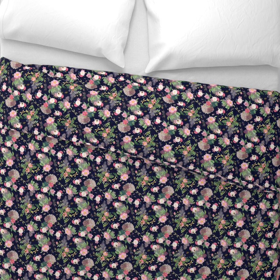 6" Hand Drawn Vintage Rose Summer Meadow   dark blue single layer