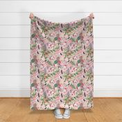 18" Hand Drawn Vintage Rose Summer Meadow   pink double layer