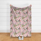 18" Hand Drawn Vintage Rose Summer Meadow   pink single layer