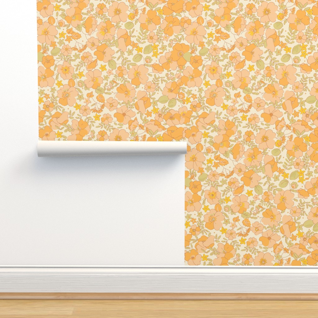 70s 60s Retro Style Floral Peel and Stick Wallpaper Floral  Etsy