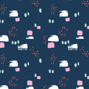 Paint strokes and brush spots dots raw abstract minimal LA Memphis style design boho nursery navy blue mint pink coral SMALL