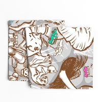 Line Art Safari Wallpaper Large | Medium Brown + Gray