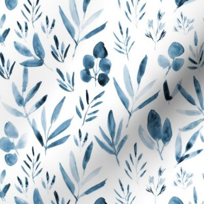 Denim blue urban jungle - watercolor leaves