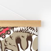 Line Art Safari Wallpaper Large | Dk Brown+Tan+White