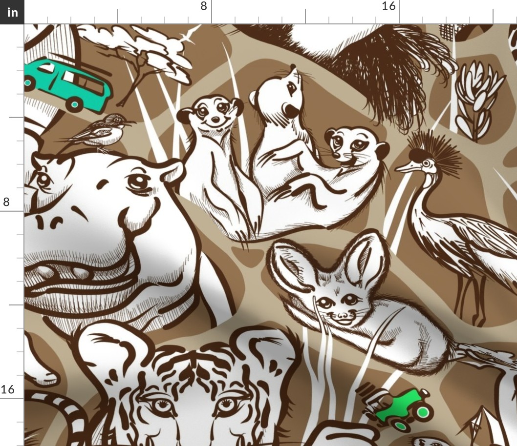 Line Art Safari Wallpaper Large | Brown