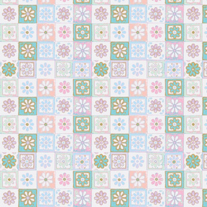 Talavera Tiles Pastel Flowers  on White