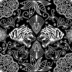 Black And White Tiger Boho Pattern