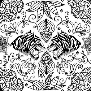 White And Black Tiger Boho Pattern