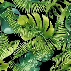 Lush Green Monstera And Palm Leaf Pattern