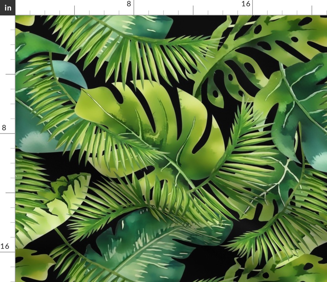 Lush Green Monstera And Palm Leaf Pattern