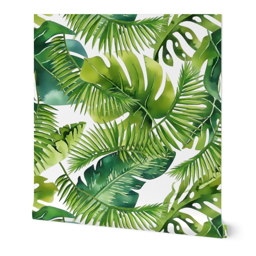 Lush Green Monstera And Palm Leaf Pattern