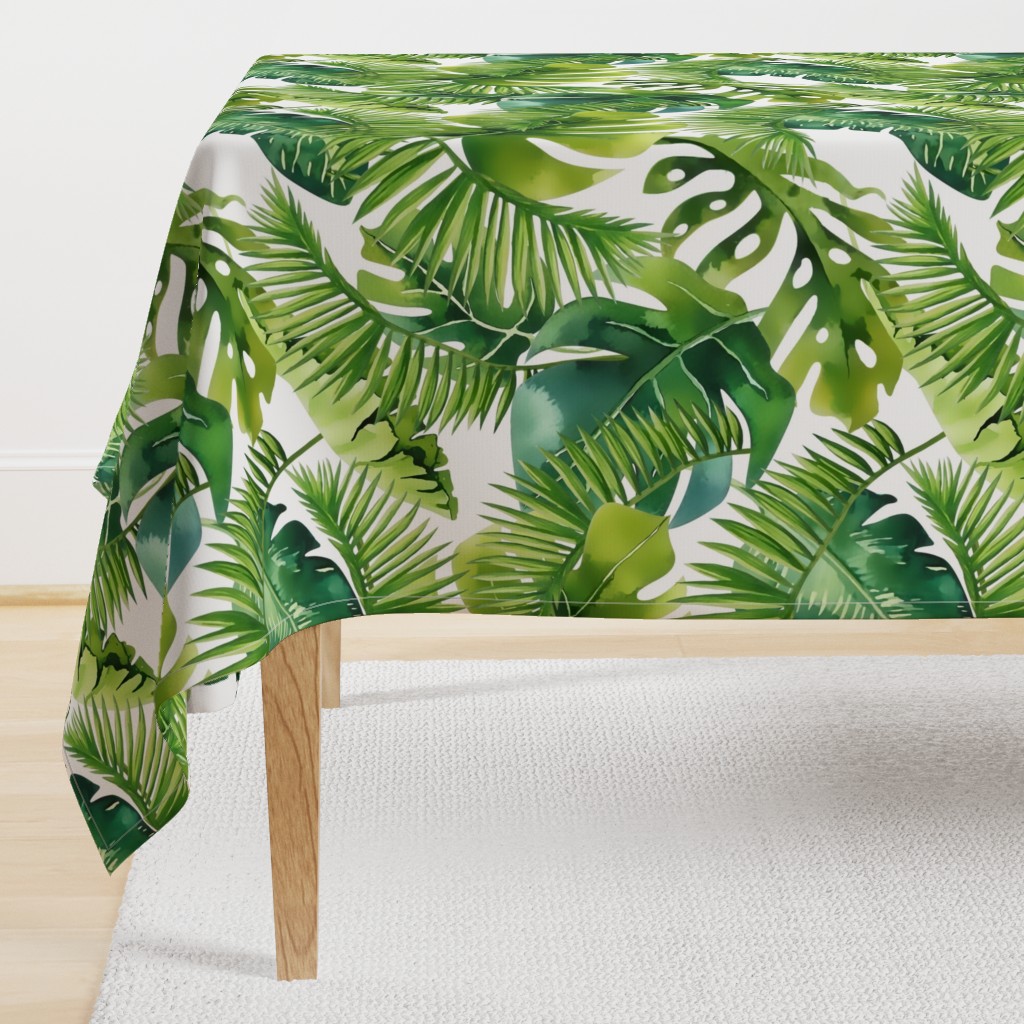 Lush Green Monstera And Palm Leaf Pattern