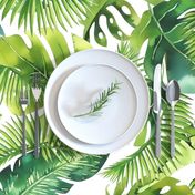 Lush Green Monstera And Palm Leaf Pattern