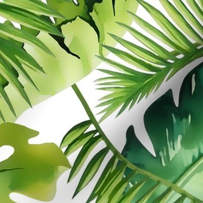 Lush Green Monstera And Palm Leaf Pattern