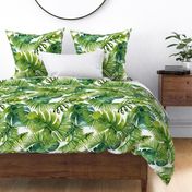 Lush Green Monstera And Palm Leaf Pattern