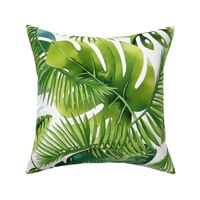 Lush Green Monstera And Palm Leaf Pattern