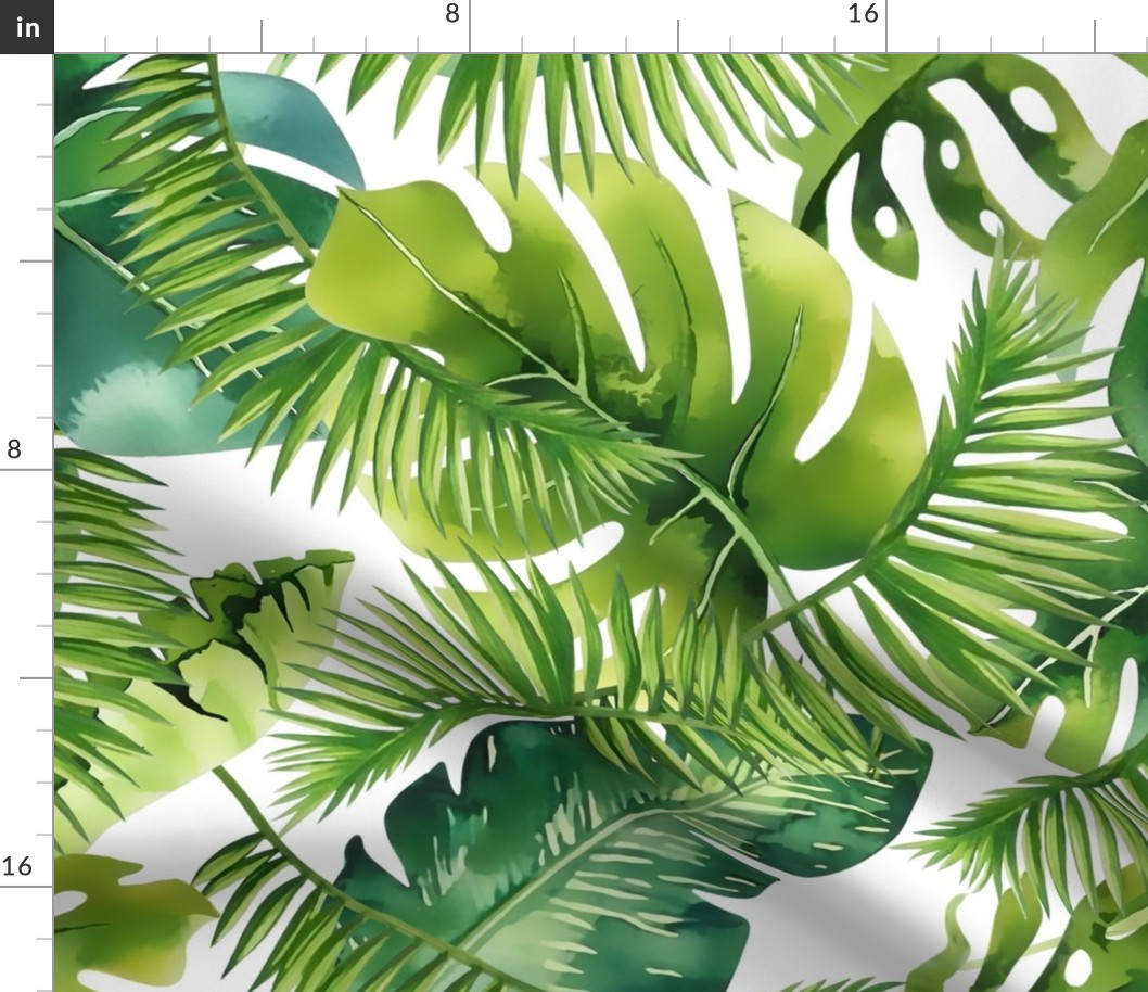 Lush Green Monstera And Palm Leaf Pattern