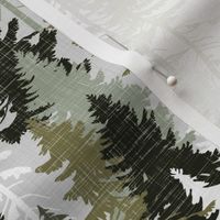 Medium Scale / Pine Tree Camouflage / Olive Khaki Grey White Linen Texture Camo Woodland Fabric Wallpaper