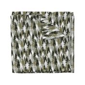Medium Scale / Pine Tree Camouflage / Olive Khaki Grey White Linen Texture Camo Woodland Fabric Wallpaper