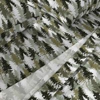 Medium Scale / Pine Tree Camouflage / Olive Khaki Grey White Linen Texture Camo Woodland Fabric Wallpaper