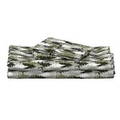 Medium Scale / Pine Tree Camouflage / Olive Khaki Grey White Linen Texture Camo Woodland Fabric Wallpaper