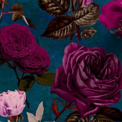 Nostalgic Flower Romance Moody Purple Fabric | Spoonflower