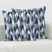 Pine Tree Camouflage / Blue Grey White Linen Texture Camo Woodland Fabric Wallpaper