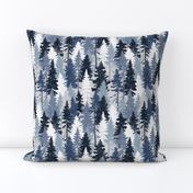 Pine Tree Camouflage / Blue Grey White Linen Texture Camo Woodland Fabric Wallpaper