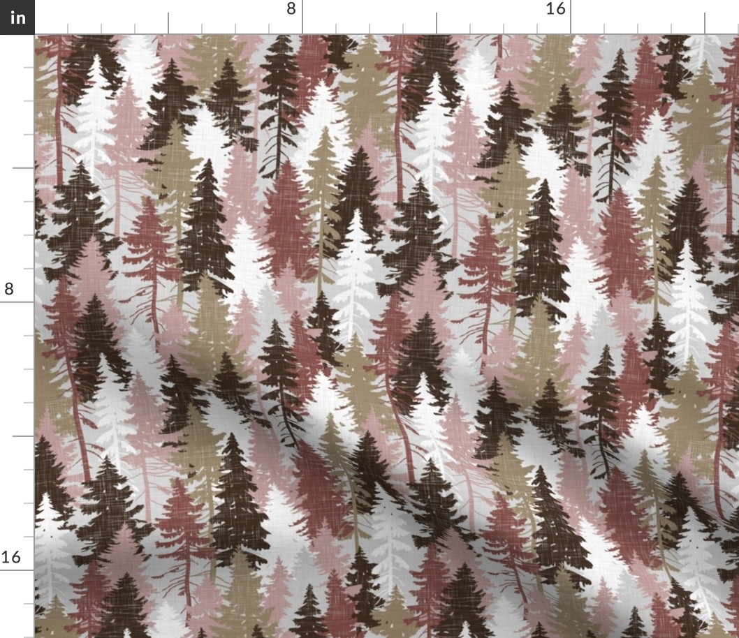 Pine Tree Camouflage / Blush Grey White Linen Texture Camo Woodland Fabric Wallpaper