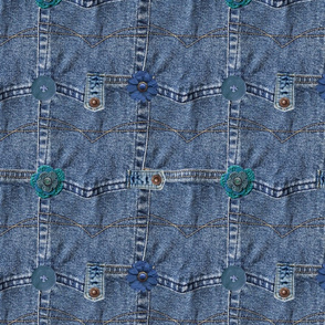 Denim Blue Jeans Flower Power Patchwork